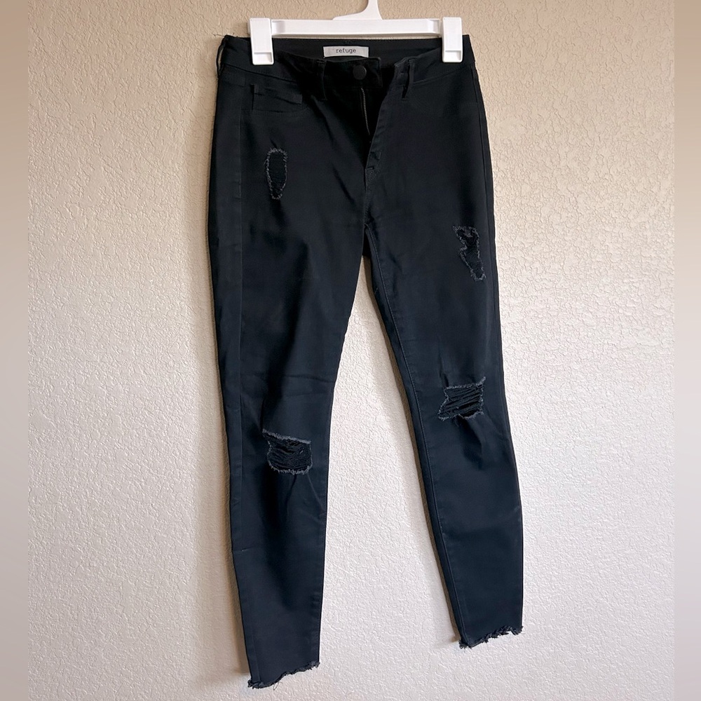 Black Distressed Skinny Jeans, Size 4